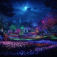 A night scene with flowers and trees photo