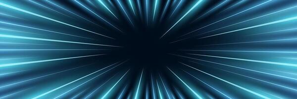 Glowing speed lines burst from center. Dynamic radial motion effect with neon streaks creating a futuristic sci-fi tunnel illusion. Perfect for hyperspace, racing or action backgrounds. vector