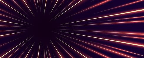Speed light burst effect. Dynamic radial motion streaks shoot outward from center left, glowing in a futuristic neon explosion. Great for hyperspace, racing, scifi tunnels or fast action designs. vector