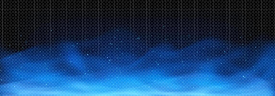 Fantastic smoke background with glowing particles. Magic mist with glitter and twinkling stars. Blue vapor with stardust effect creates a dreamy, mystical atmosphere. illustration.