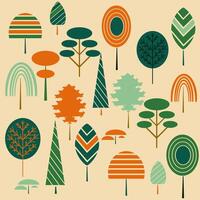 Set of summer illustrations trees on a light background vector