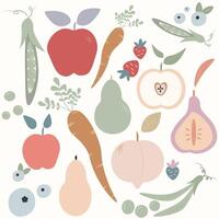 set of illustrations with vegetables and fruits vector