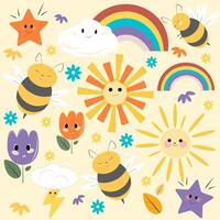 Set of spring and summer sticker illustrations vector