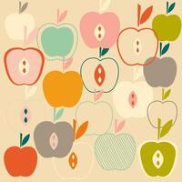 Set of summer illustrations apples and leaves on a light background. Red stickers apples. Spring and lazy hand-drawn illustration vector