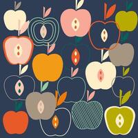 Set of illustrations apples and leaves. vector