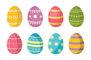 Set of colorful easter eggs with different textures, patterns and festive decorations. Happy Easter. Spring holiday. vector