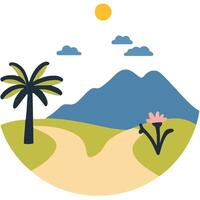 Tropical Landscape with Palm Tree and Mountain View vector