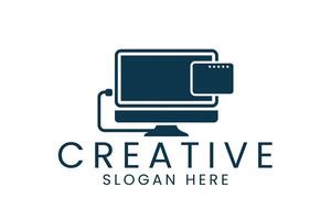 Modern Computer Data Transfer Technology Design web icon flat dark blue vector