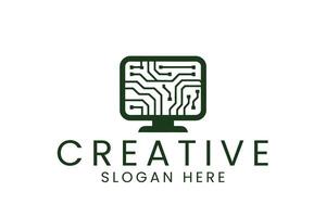 Green Circuit Board Monitor Tech Design icon data clean screen modern vector