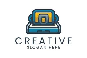 Modern Creative Blue Yellow Design Template icon flat style shape color vector