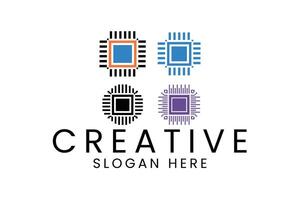 Abstract Technology Design Colorful Microchip icon blue style black clean vector