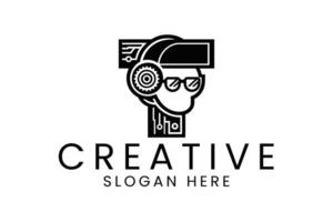 Modern Tech Head Design Minimalist Style icon gear idea data clean vector