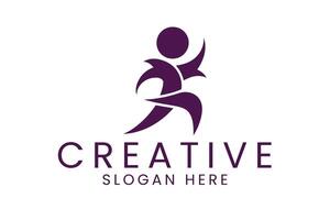Abstract Running Figure Design Purple Active icon fast speed sport brand vector