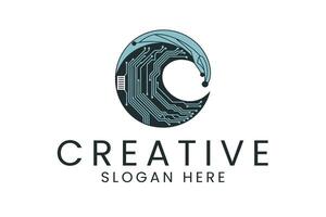 Abstract Technology Design Modern Circuit Wave data icon blue dark line vector