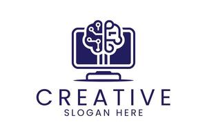 Digital Brain Computer Technology Creative Design idea icon mind data blue vector