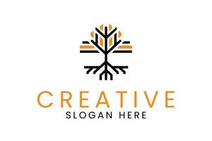 Abstract Tree Design Modern Minimalist Roots art icon line black white vector