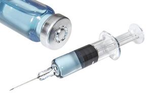 Syringe with vaccine for injection on a white background photo