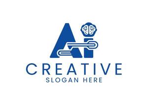 Creative AI Blue Brain Technology Data Icon Deep Idea Smart Modern vector
