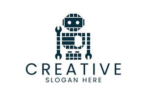 Innovative Robot Mechanic Template icon tool blue dark brand clean vector