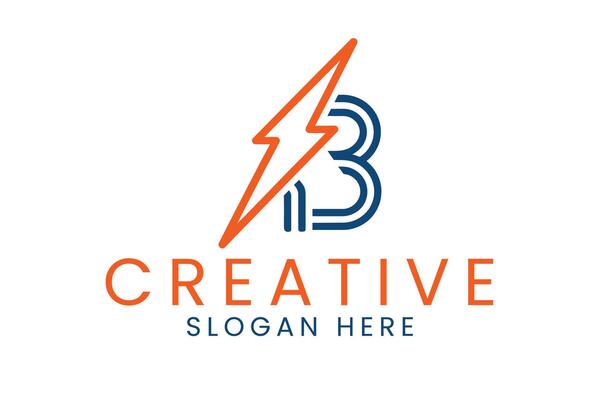 Modern Letter B with Energy Bolt icon blue fast power clean speed