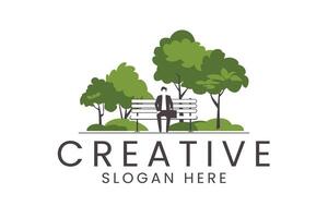 Relaxing Businessman Park Bench Green Trees Nature calm work rest icon view vector