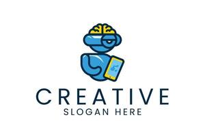 Modern Tech Robot Creative AI Icon blue data bold flat line brain vector