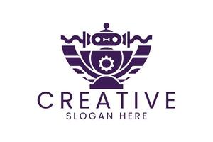 Modern Robot Purple Tech Innovation gear icon badge symbol vector