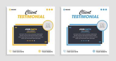 Client feedback review or client testimonial social media post template or web banner design, Customer feedback review or client testimonial design, client testimonial comment or quote square design. vector