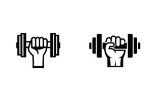 Black and White Fitness Icons of Hands Holding Dumbbells Representing Strength and Exercise vector