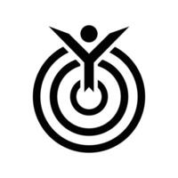Unity and Balance Black and White Symbol with Concentric Circles and Stylized Figure vector