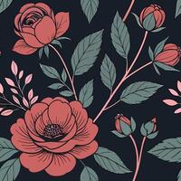 seamless pattern with roses in dark background new 2025 trendy unique vector