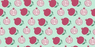 Pomegranate, fruit. Pattern seamless. Simple abstract fruit slices and whole fruits. Vitamin natural vegetarian food. Repeating background. vector