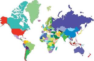 Colorful world map showing countries in distinct colors on white background vector