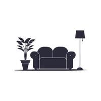 Minimalist Sofa with Plant and Lamp vector