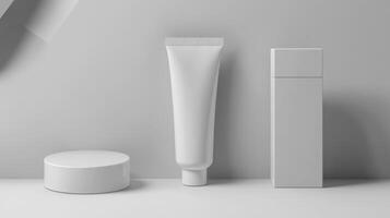 White cosmetic products on a gray surface photo