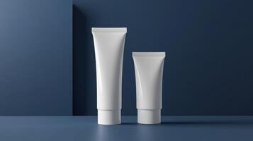 Two white tube containers on a blue background photo