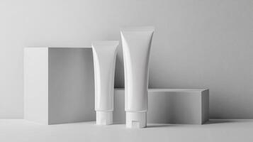 White tube of cream on a gray background photo