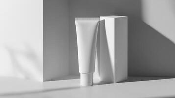 A tube of cream is sitting on a table photo