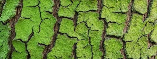 The bark of a tree is green and has a texture photo