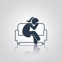 Pictograms of girl sitting of sofa tense, with a silver background vector
