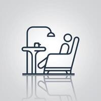 Man sitting on sofa in front of table and top light, with silver background vector