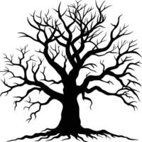 Silhouette of a Leafless Tree with Sprawling Branches Black Illustration on White Background Symbolizing Winter Nature or Halloween Theme 2 vector