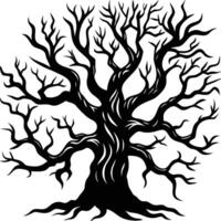 Silhouette of a Leafless Tree with Sprawling Branches Black Illustration on White Background Symbolizing Winter Nature or Halloween Themes vector