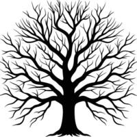 Detailed of an old tree without leaves showing complex branching pattern black silhouette suitable for themes like nature mystery or Halloween style projects vector