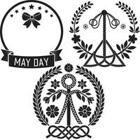 May Day icons clipart collection illustration, using filled black color, isolated on a white background. vector