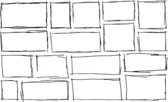 Border frame. Black dirty scribble square collection. Simple scratch brush empty doodle. Freehand grungy rectangle. Outline sketch drawn line vector