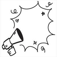 Loudspeaker doodle. Sketch media propaganda. Marketing megaphone announce or broadcast. Emergency bullhorn speaker. Cartoon alert warning vector