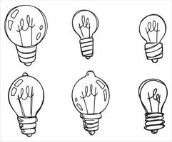 Lightbulb drawing. Light Bulb idea invention. Black and white inspiration illuminated symbol. Simple line glass doodle lamp vector
