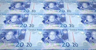 Banknotes of one twenty maloti or lotis of Lesotho rolling, cash money, loop video