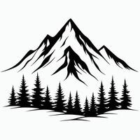 Minimalist Mountain Peak Design Black Silhouette with Pine Forest and Jagged Outline vector